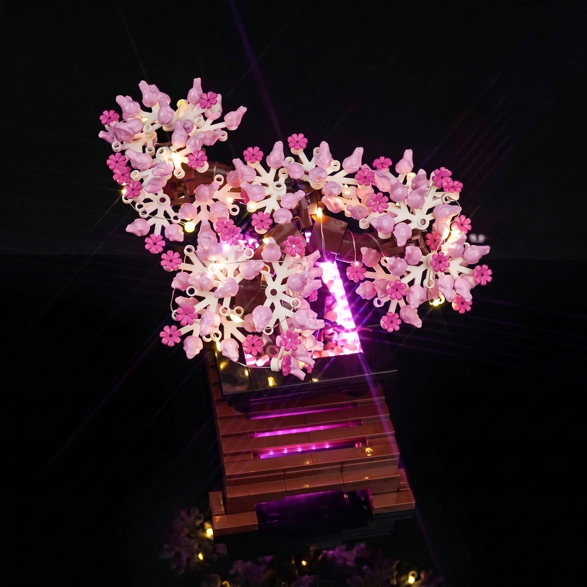 LEGO® Bonsai Tree #10281 installed and glowing, with the DIY LED light kit