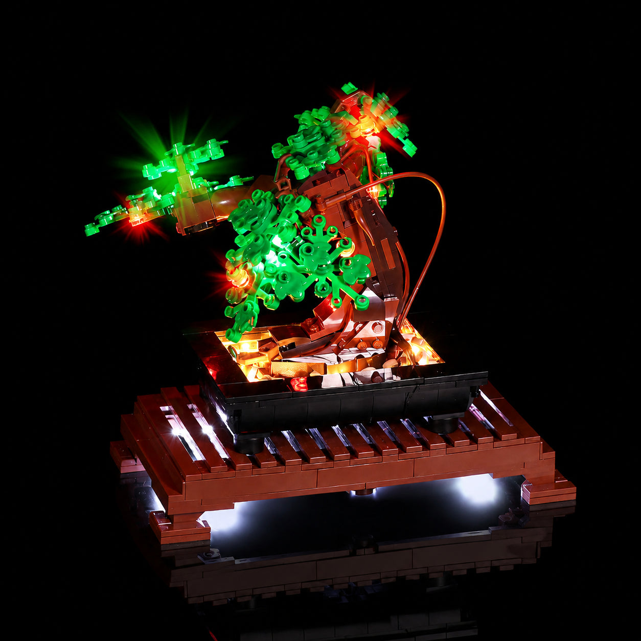 fully illuminated on display: Bright My Bricks light kit for LEGO® Bonsai Tree #10281