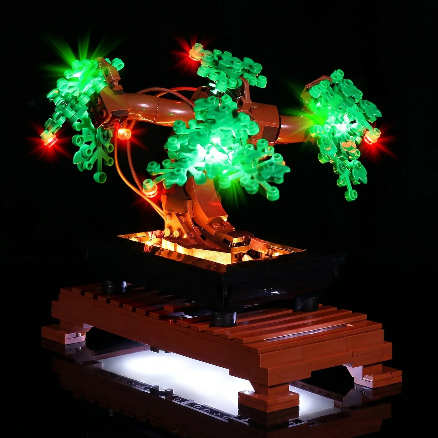 Bright My Bricks LED lights for LEGO® Bonsai Tree #10281 — before-and-after lighting