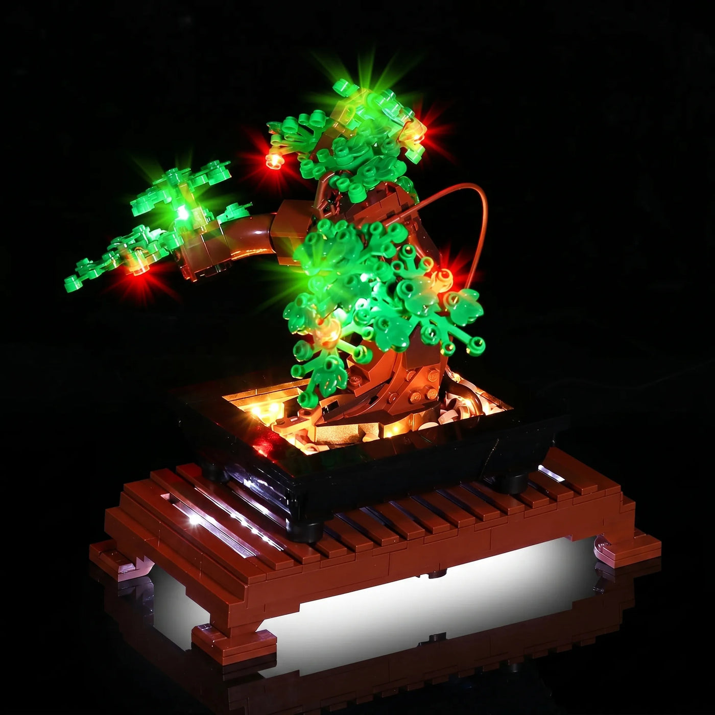 LEGO® Bonsai Tree #10281 brightened interior detail, with the RGB LED light kit