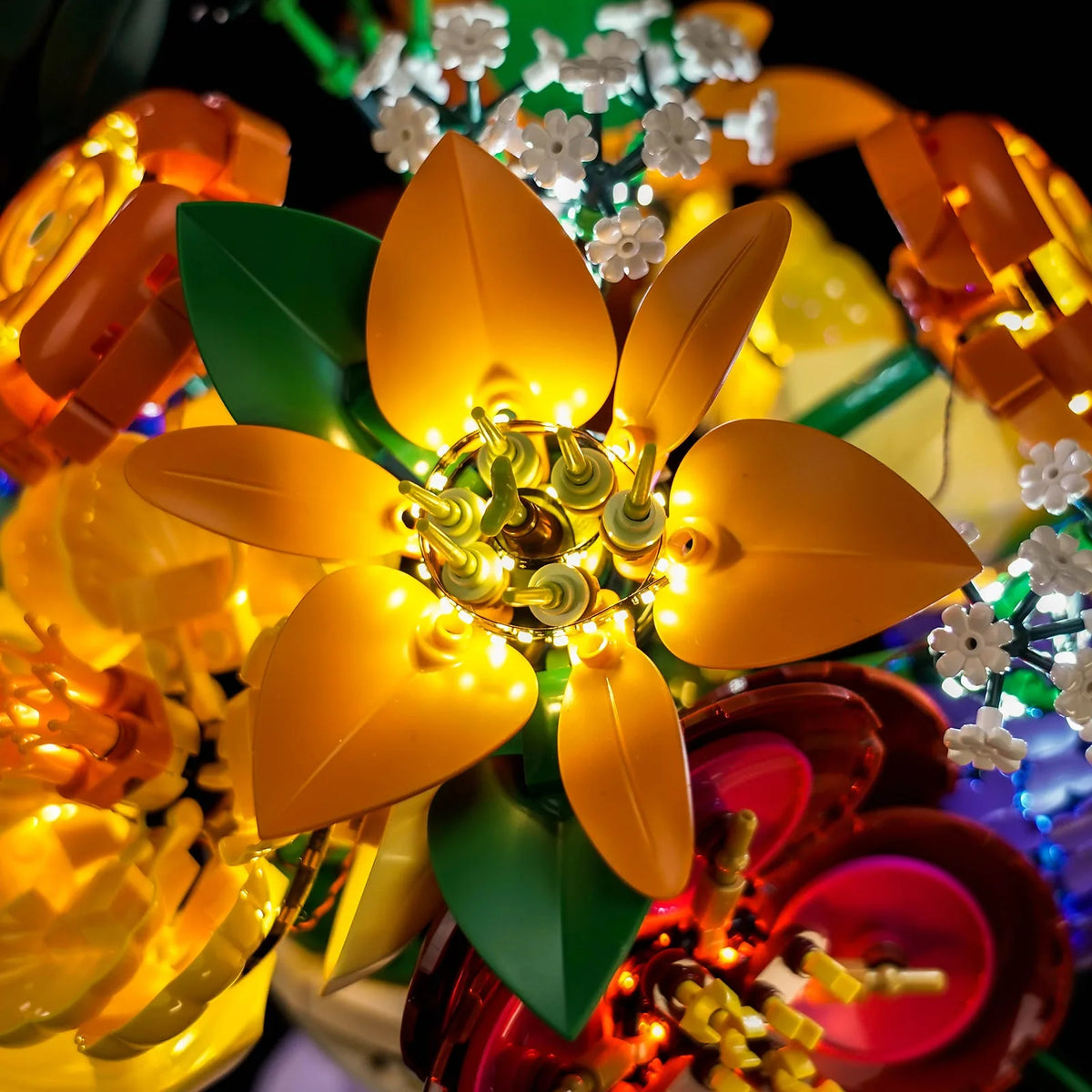 Bright My Bricks LED light kit for LEGO® Botanicals Flower Arrangement #10345 — LED strips and bricks detail