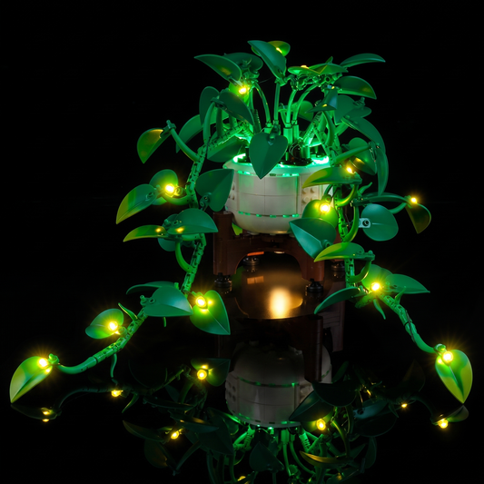 light kit for LEGO® Botanicals Hanging Golden Pothos #11512, illuminated at night