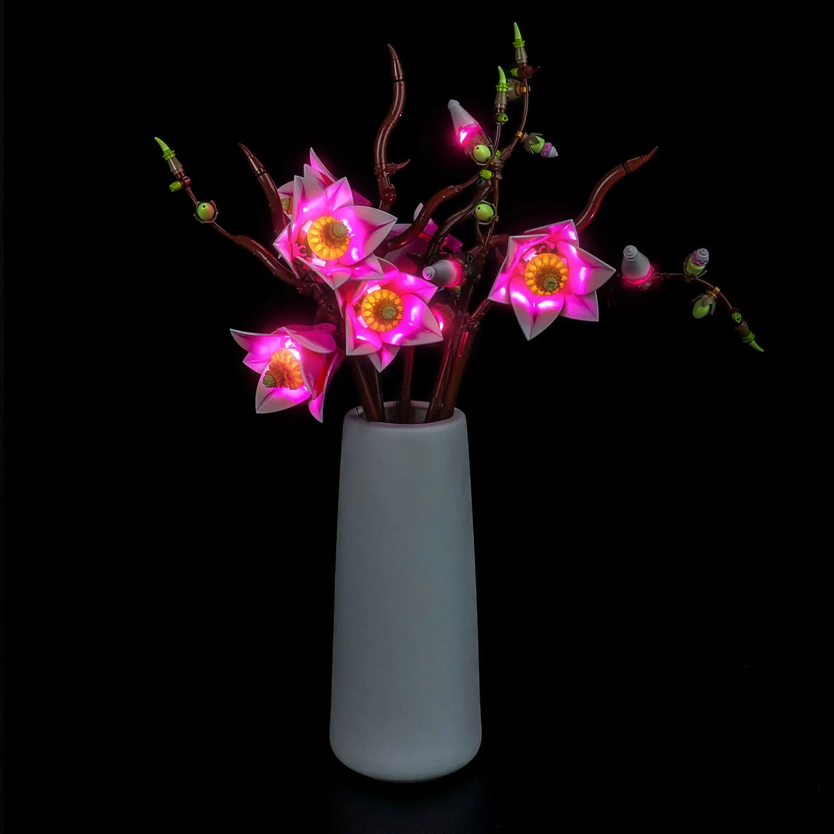 LEGO® Botanicals Magnolia Branches #11510 lighting effect on the build, with the DIY LED light kit