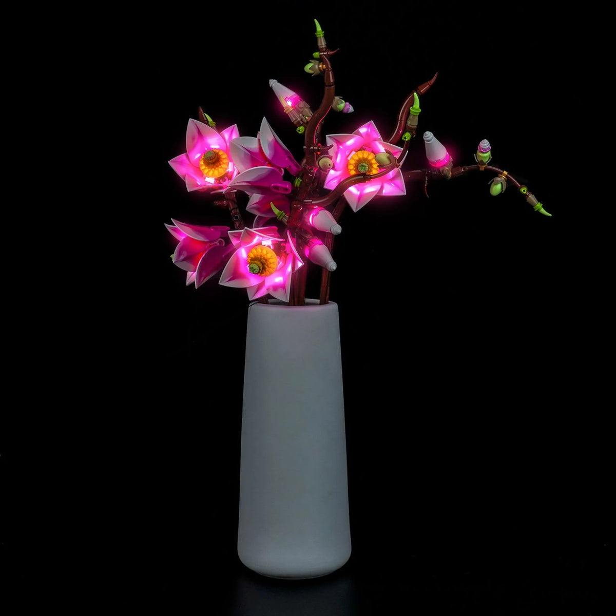 warm LED glow detail: Bright My Bricks custom LED lighting for LEGO® Botanicals Magnolia Branches #11510
