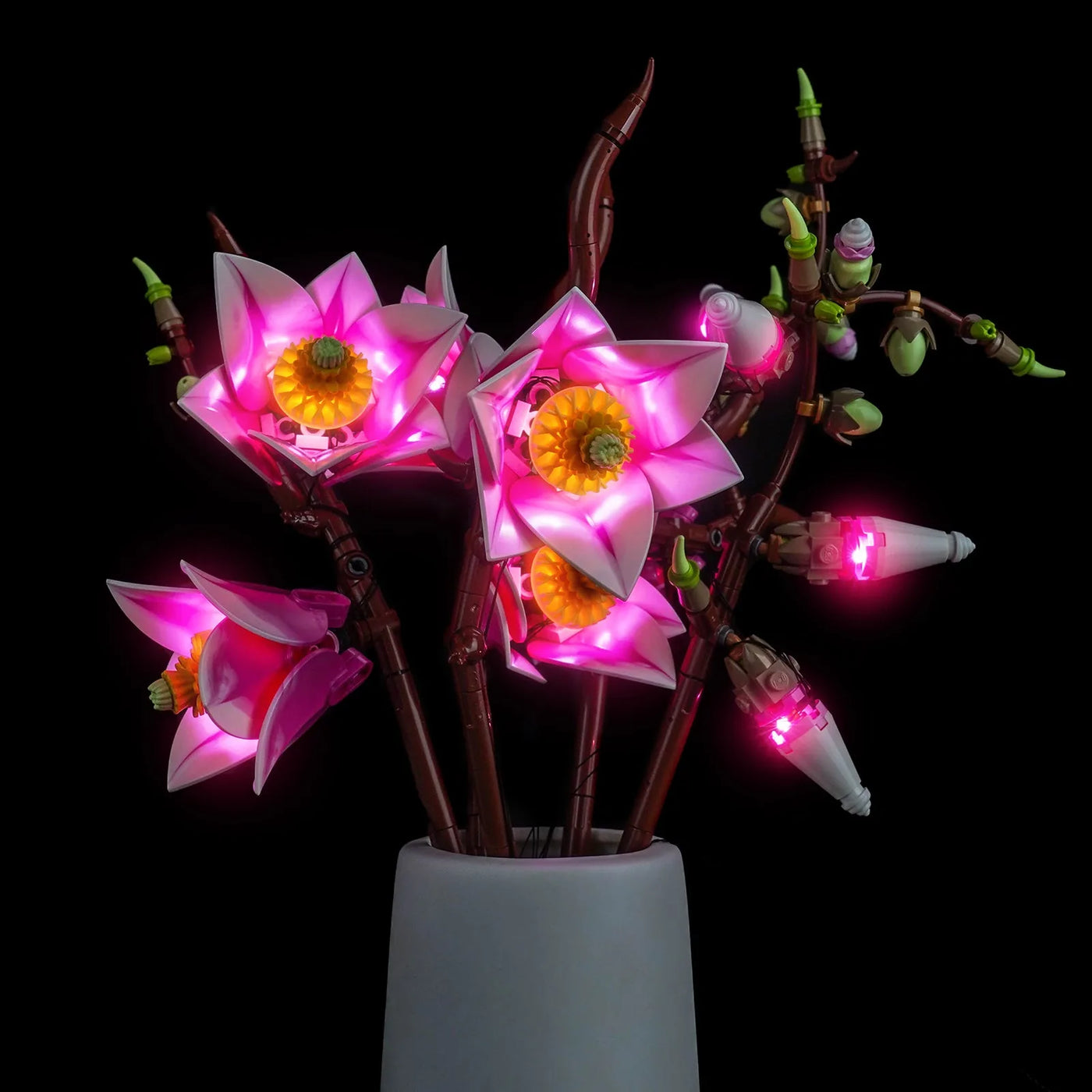 Bright My Bricks USB-powered LED light kit for LEGO® Botanicals Magnolia Branches #11510 — before-and-after lighting