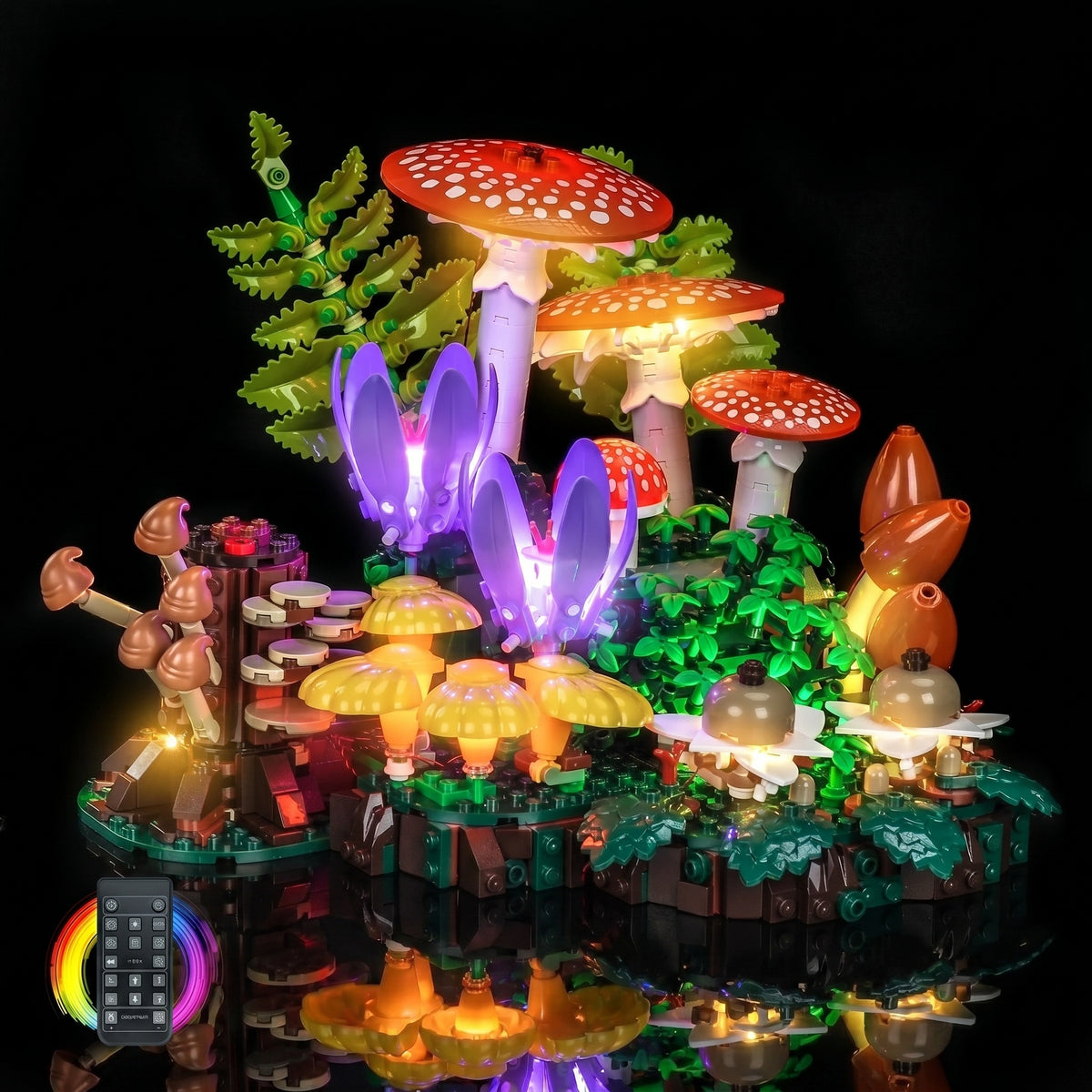 showcase lighting view: Bright My Bricks LED light kit for LEGO® Botanicals Woodland Mushrooms #11505
