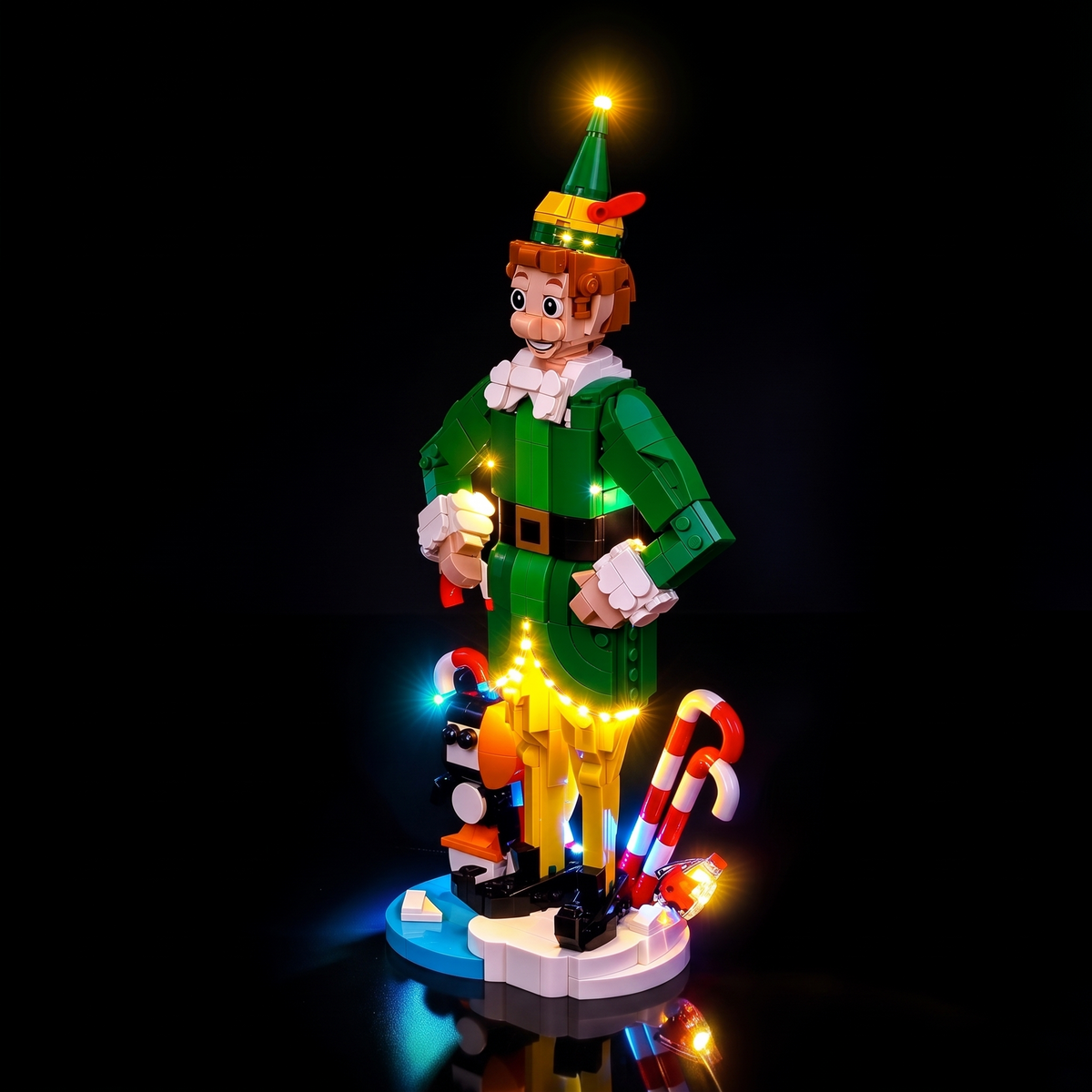 Rear-angle view showing cable placement on LEGO® Buddy the Elf #40865