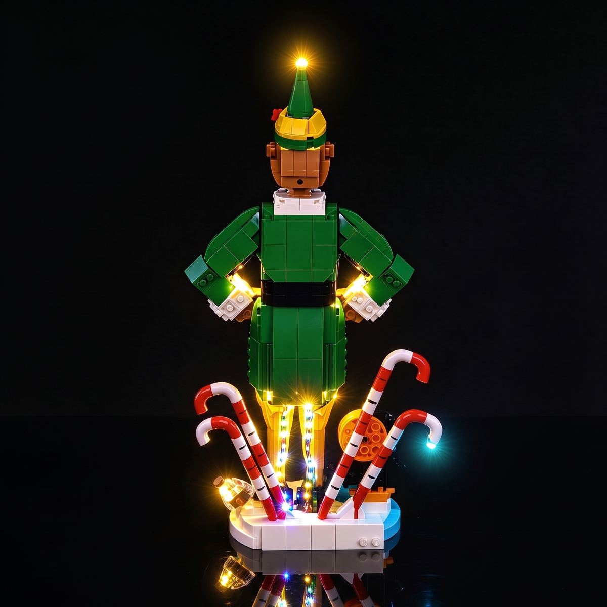 Rear view of the installed light kit on LEGO® Buddy the Elf #40865