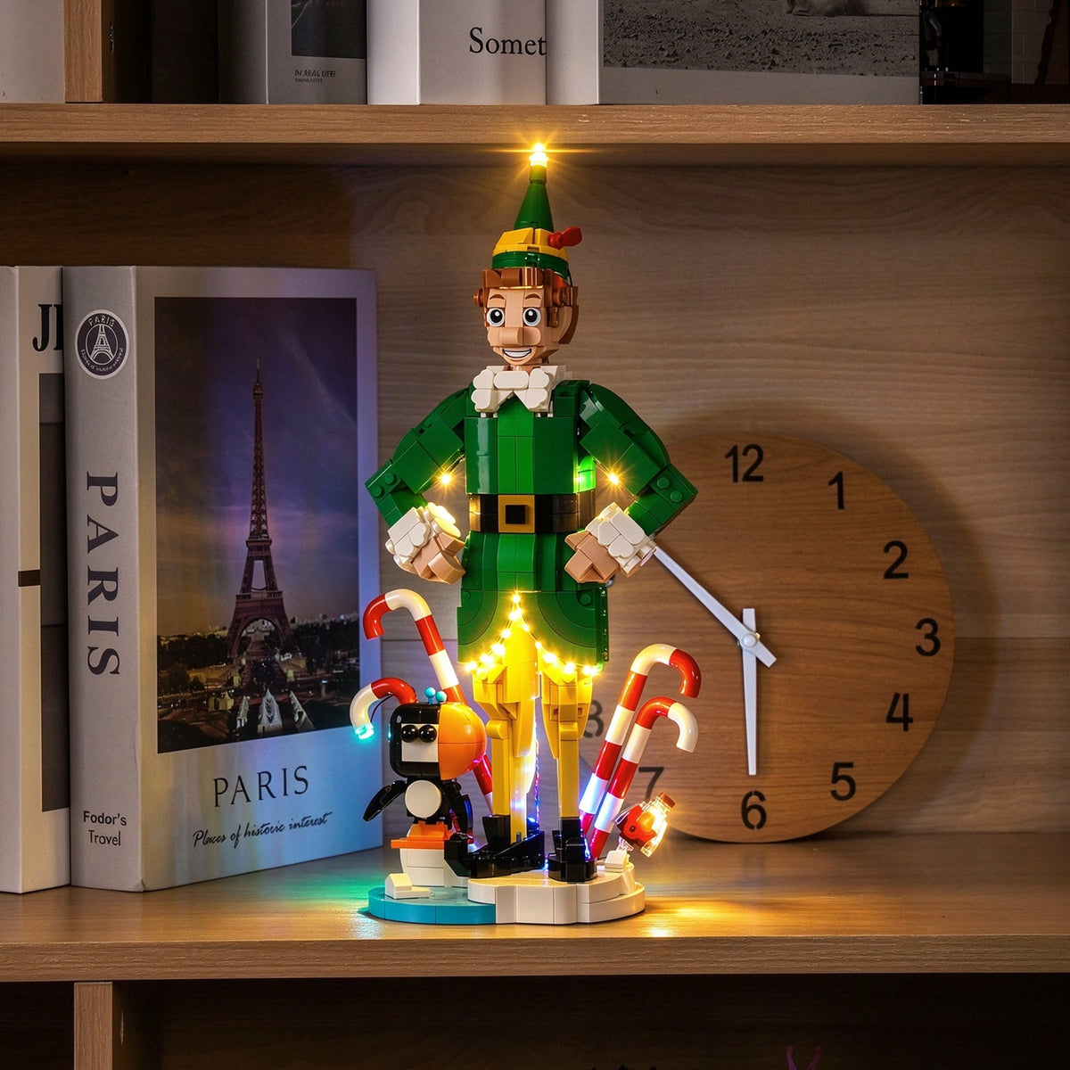 LEGO® Buddy the Elf #40865 light kit glowing on a festive shelf display