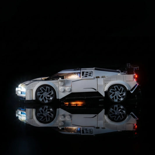 LEGO® Bugatti Centodieci Hyper Sports Car #77240 — warm LED glow detail (DIY LED light kit)