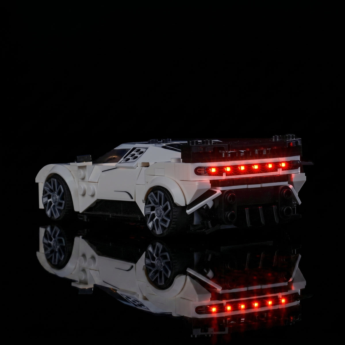 Bright My Bricks LED light kit for LEGO® Bugatti Centodieci Hyper Sports Car #77240 — lighting effect on the build