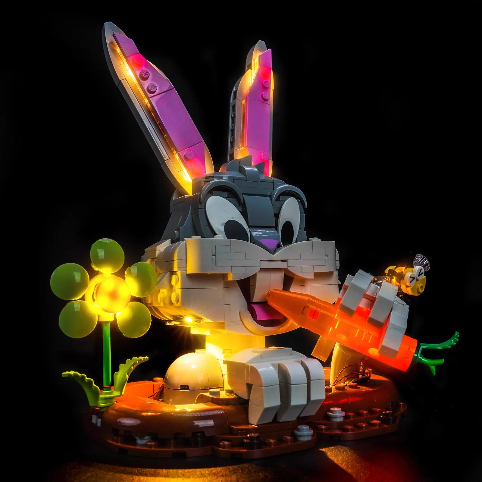 Close-up of LED lights on LEGO Bugs Bunny #40920