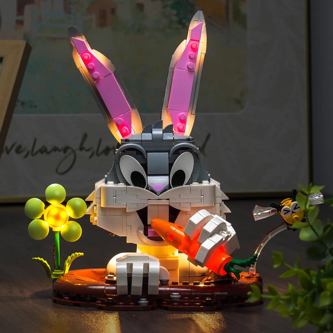 Bright My Bricks LED lighting kit for LEGO® Bugs Bunny #40920 — side angle with lights on