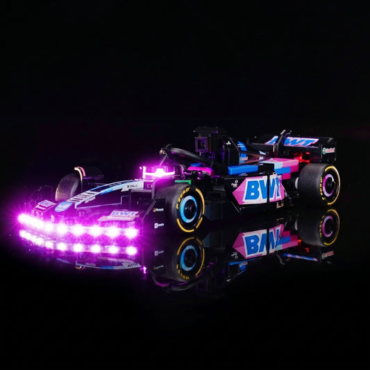 Bright My Bricks display light kit for LEGO® BWT Alpine F1 Team A524 Race Car #77248 — front view fully lit