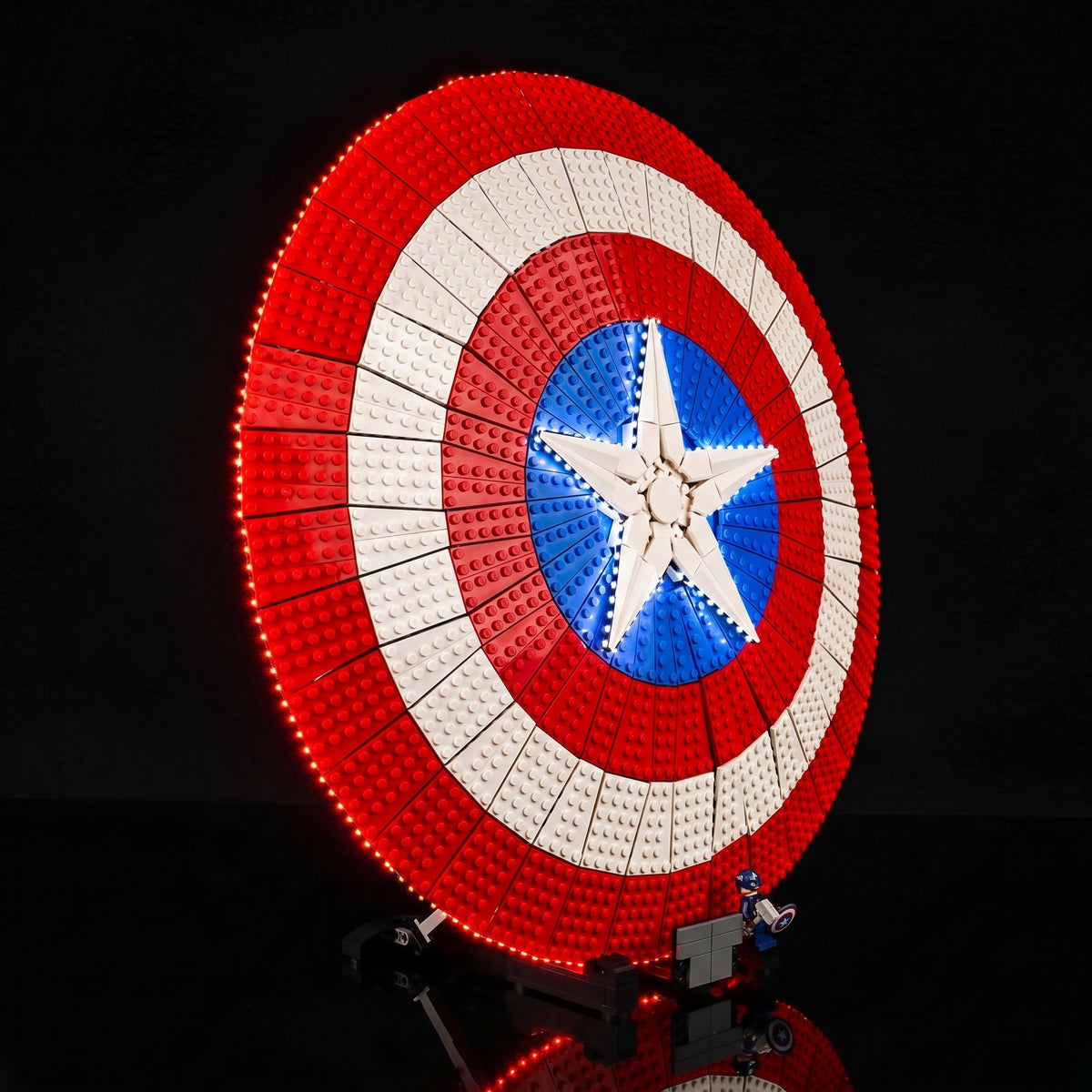LED lights for LEGO® Captain America’s Shield #76262, side angle with lights on
