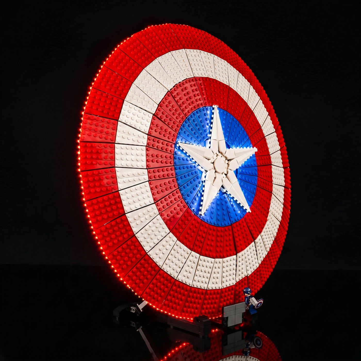LED lights for LEGO® Captain America’s Shield #76262, side angle with lights on