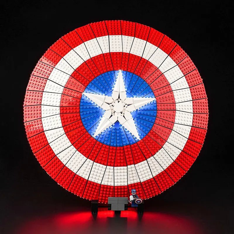 Close-up of LED lights on LEGO Captain America’s Shield #76262