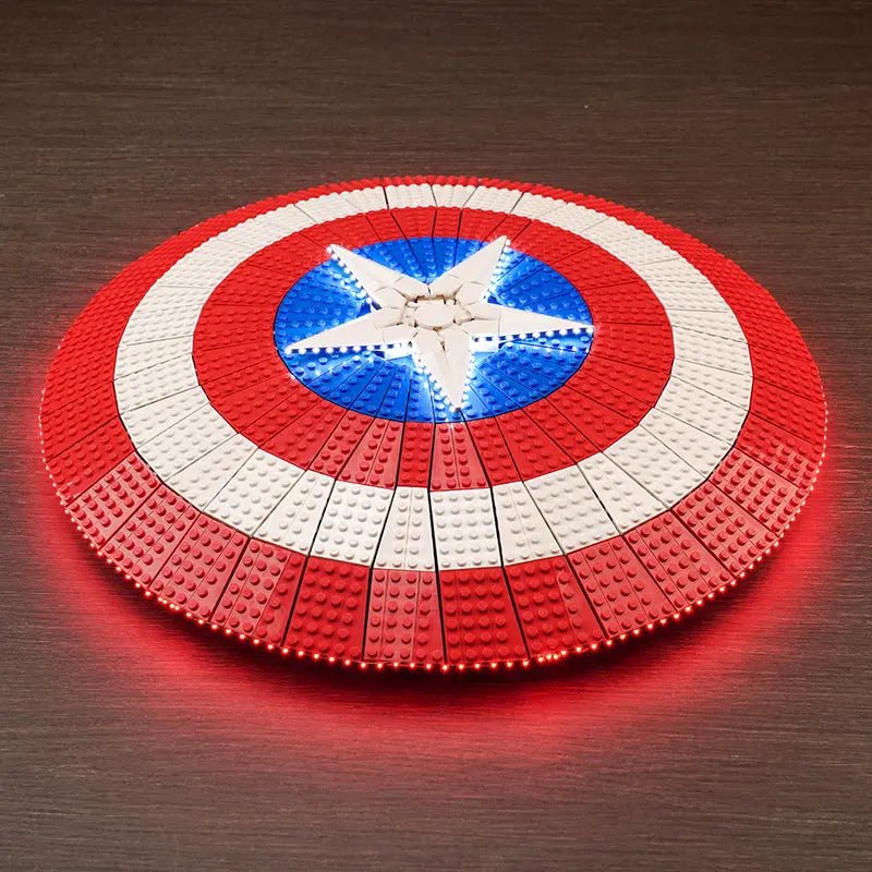 Bright My Bricks USB-powered LED light kit for LEGO® Captain America’s Shield #76262 — warm LED glow detail