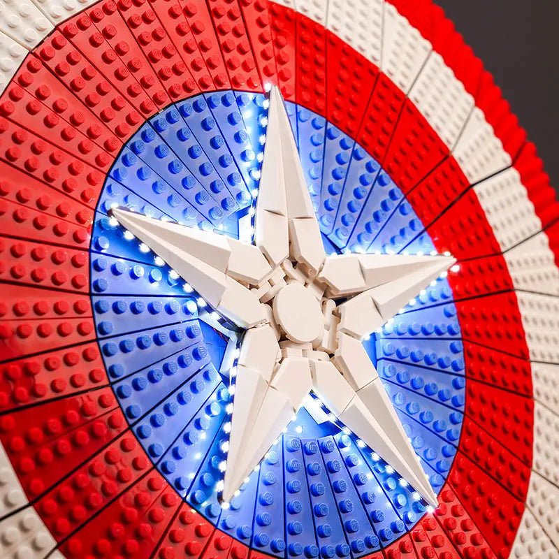 Bright My Bricks premium LED light kit for LEGO® Captain America’s Shield #76262 — before-and-after lighting