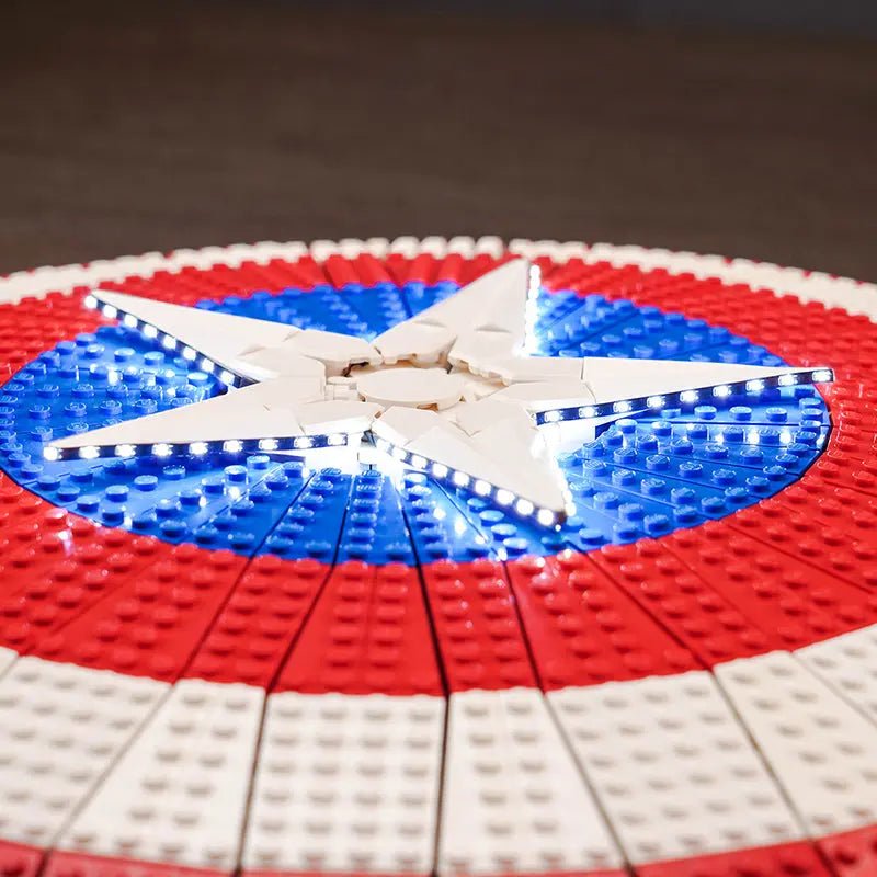 Bright My Bricks LED light kit for LEGO® Captain America’s Shield #76262 — display lighting in a dark room