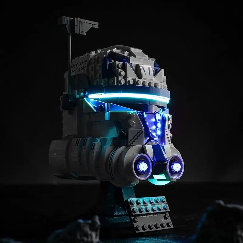 Bright My Bricks premium LED light kit for LEGO® Captain Rex Helmet #75349 — showcase lighting view