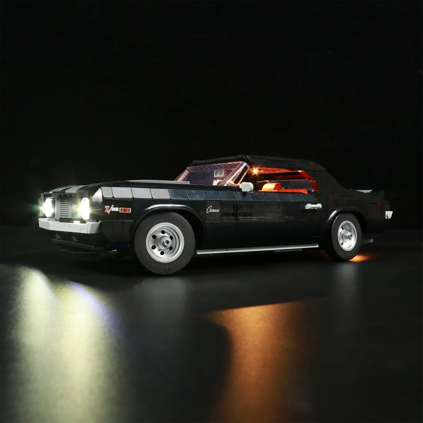 LEGO Chevrolet Camaro Z/28 1969 #10304 illuminated at night