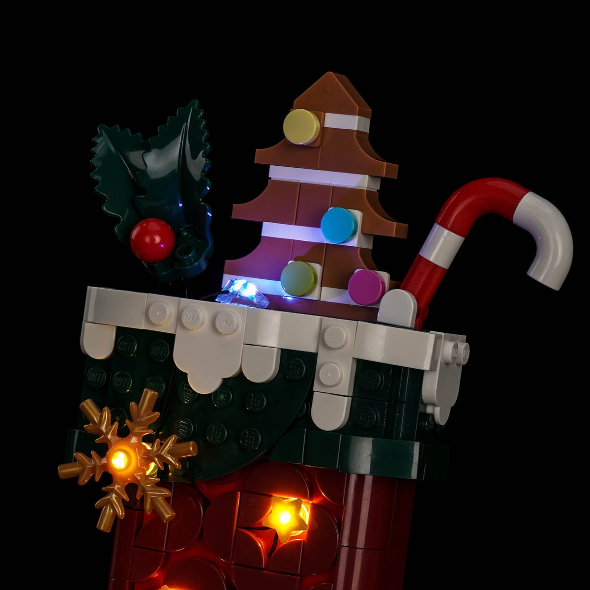 Lichtset für LEGO® Weihnachtsstrumpf #40958 – beleuchtete Ansicht 3