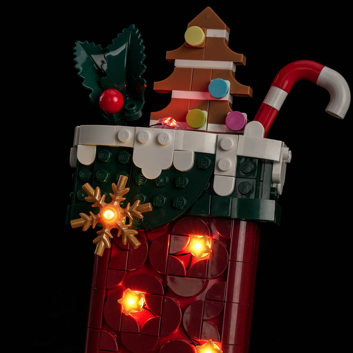 Lichtset für LEGO® Weihnachtsstrumpf #40958 – beleuchtete Ansicht 4