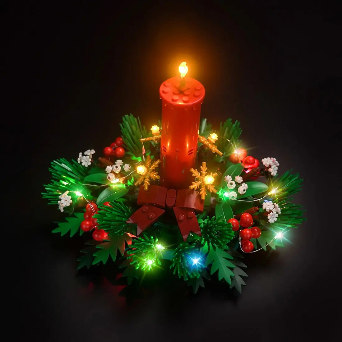 warm LED glow detail: Bright My Bricks custom LED lighting for LEGO® Christmas Table Decoration #40743