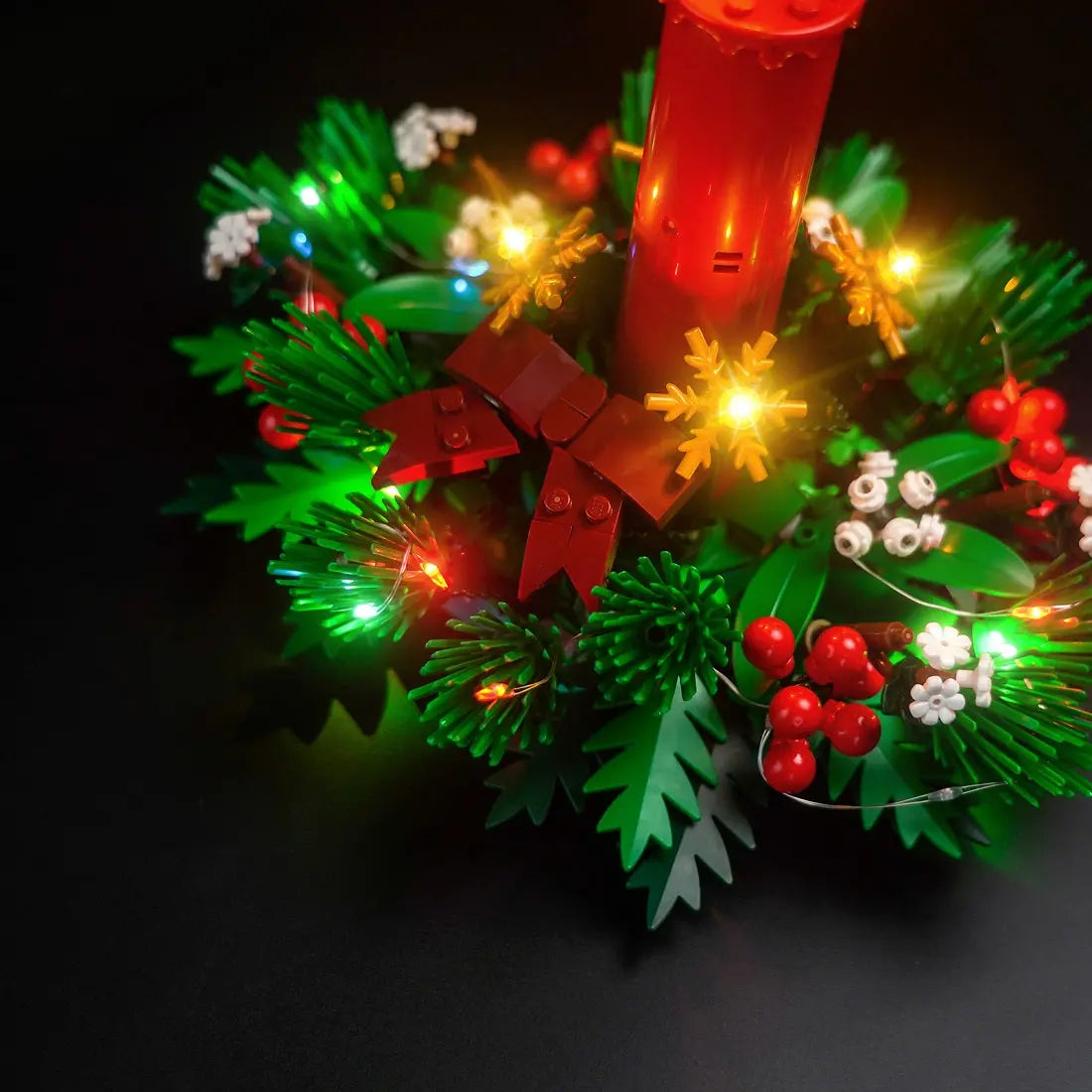 LEGO® Christmas Table Decoration #40743 — illuminated at night (premium LED light kit)