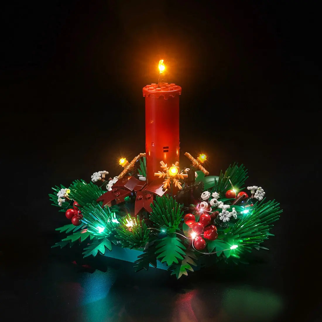 Bright My Bricks LED lighting kit for LEGO® Christmas Table Decoration #40743 — illuminated at night