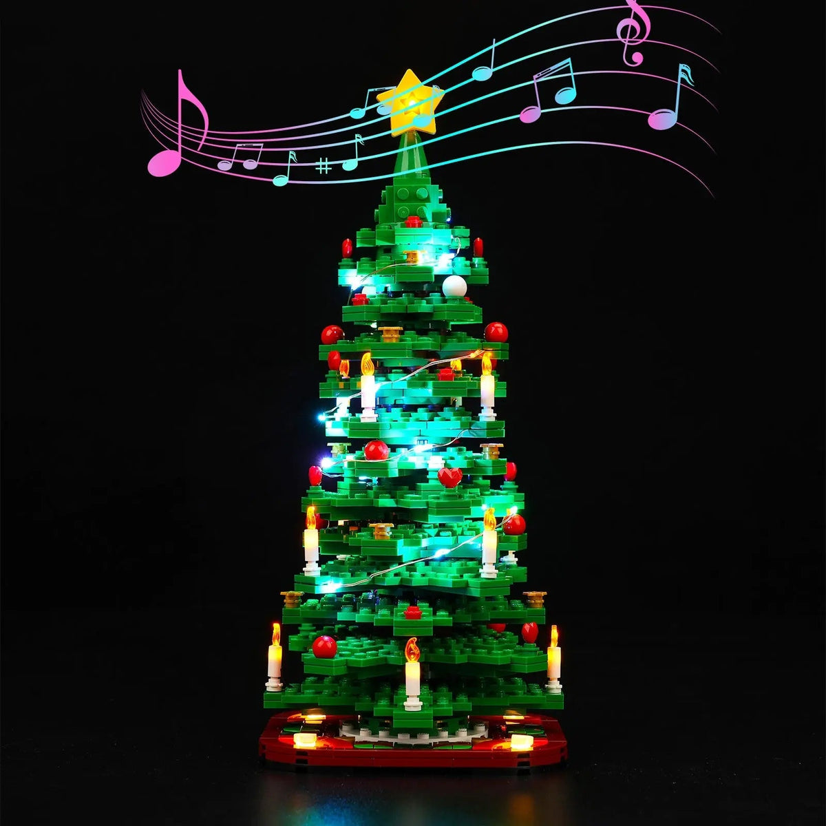 LED kit powered on: Bright My Bricks LED lights for LEGO® Christmas Tree #40573