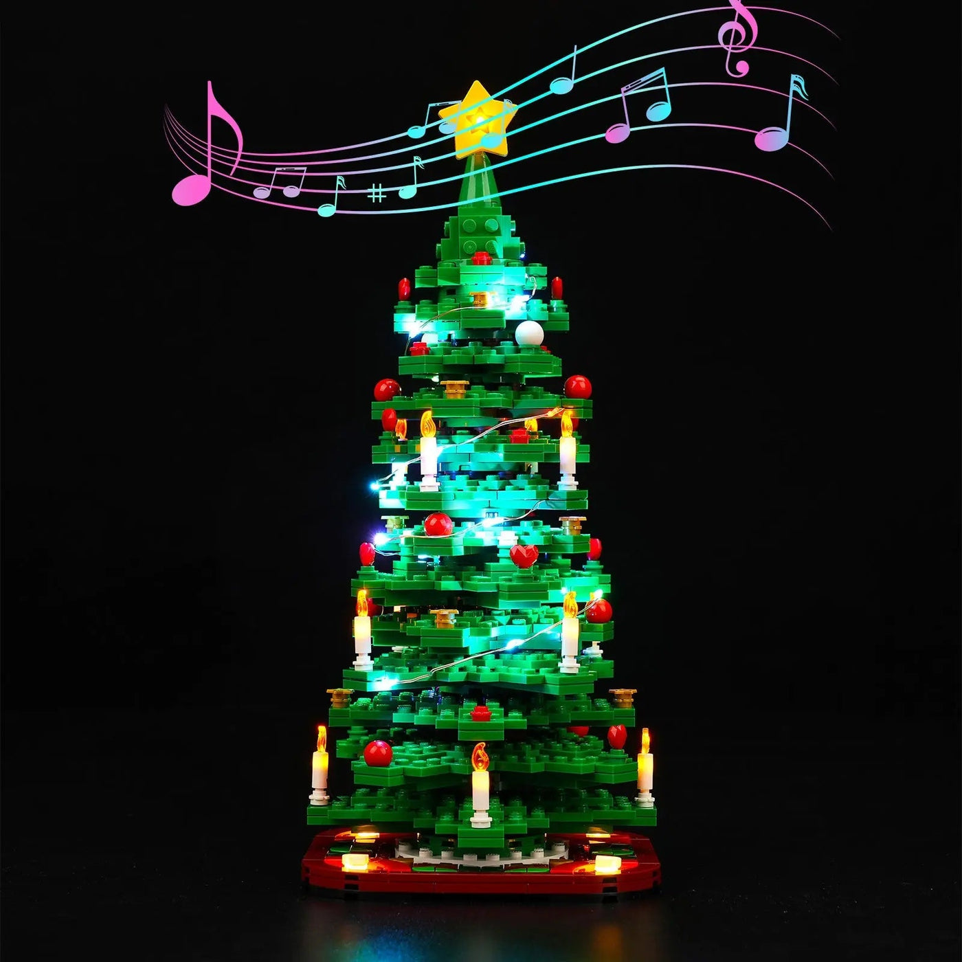 LED kit powered on: Bright My Bricks LED lights for LEGO® Christmas Tree #40573
