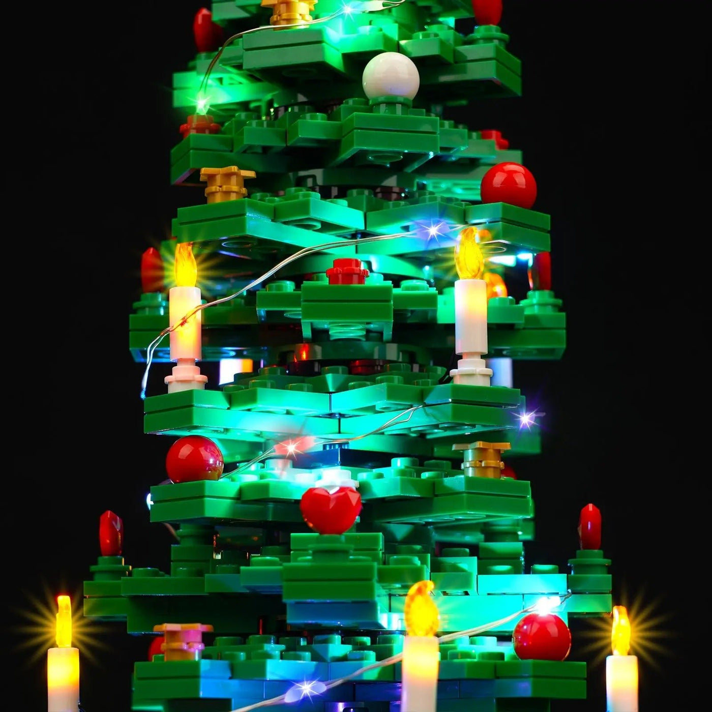 close-up of the LED lighting detail: Bright My Bricks premium LED light kit for LEGO® Christmas Tree #40573