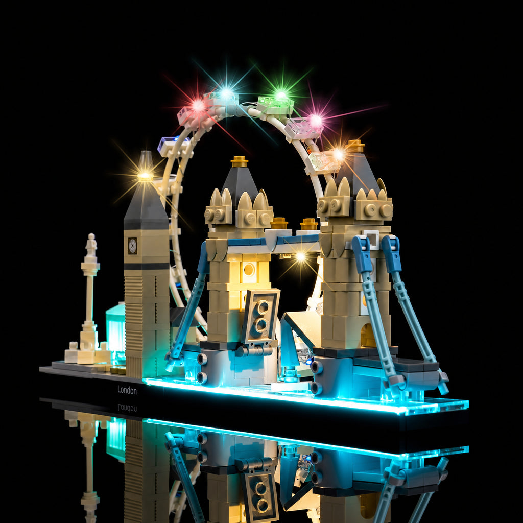 LEGO® City Skyline Series: London #21034 brightened interior detail, with the display light kit