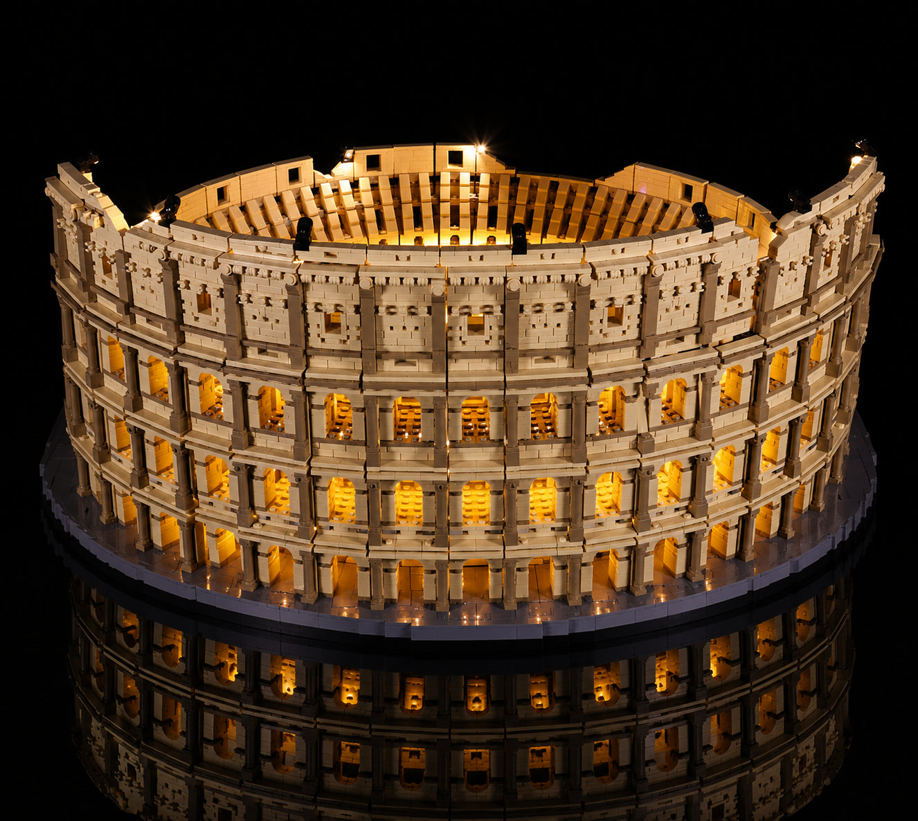 LEGO® Colosseum #10276 — front view fully lit (LED light kit)