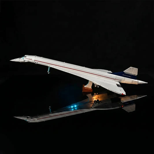 LEGO® Concorde #10318 lighting effect on the build, with the custom LED lighting