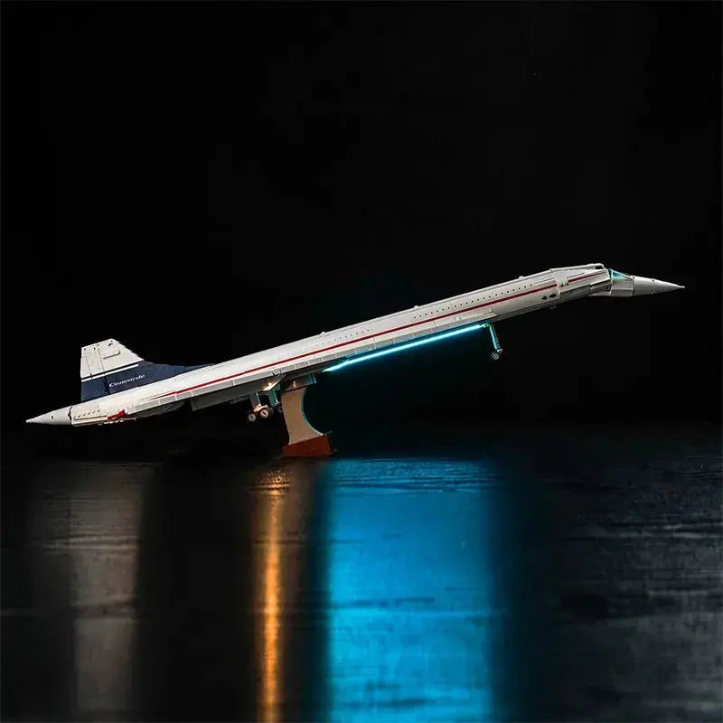 LEGO Concorde #10318 illuminated at night