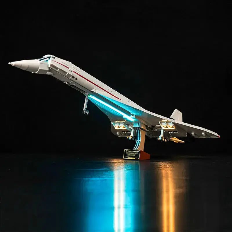 Close-up of LED lights on LEGO Concorde #10318