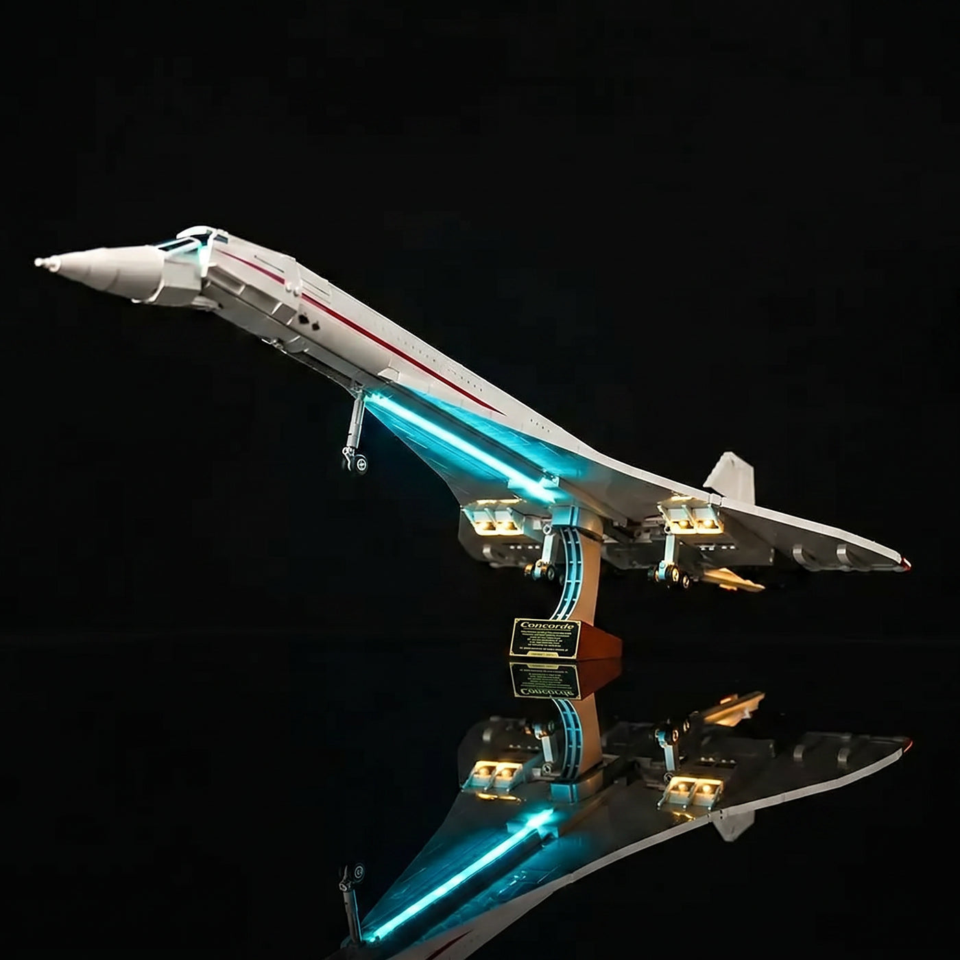 illuminated at night: Bright My Bricks premium LED light kit for LEGO® Concorde #10318
