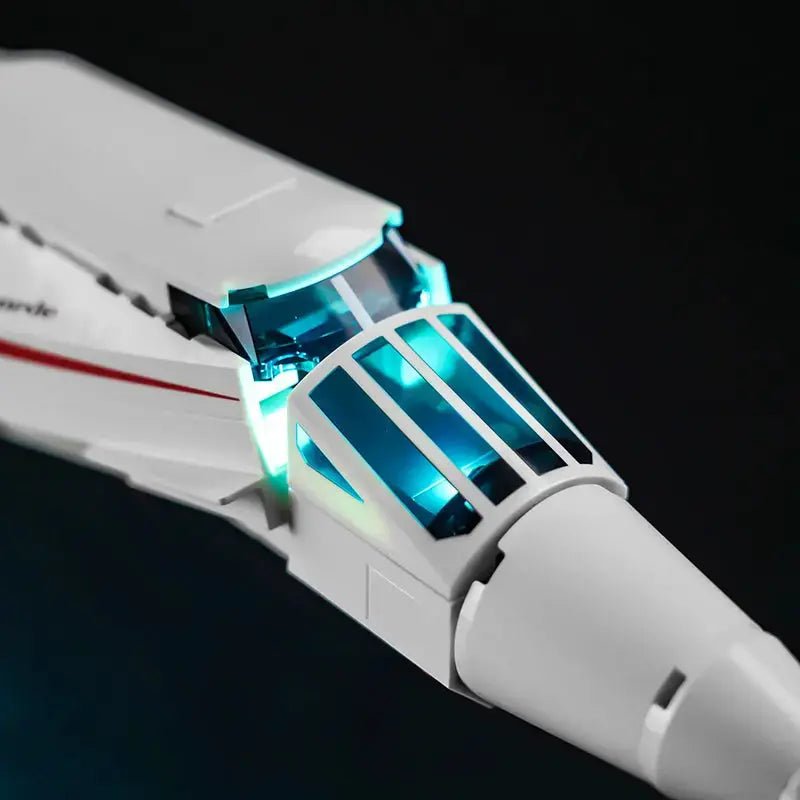 LEGO® Concorde #10318 night-mode display glow, with the USB-powered LED light kit