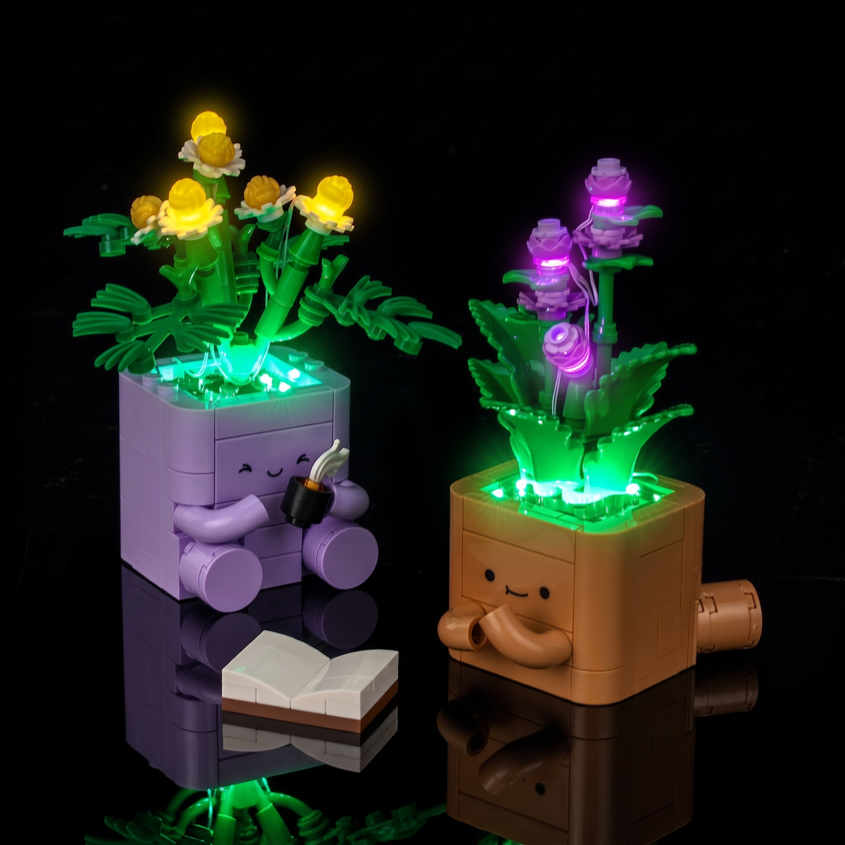 Opposite angle with yellow flowers on the left and purple buds on the right — LEGO® Cozy Plants #10371