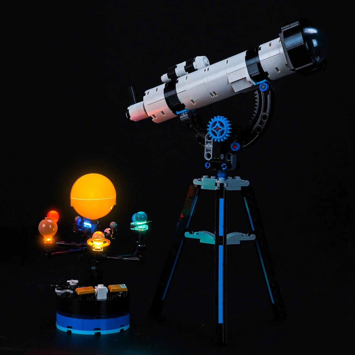 LEGO® Creator 3-in-1 Space Exploration Telescope #31378 before-and-after lighting, with the LED light kit