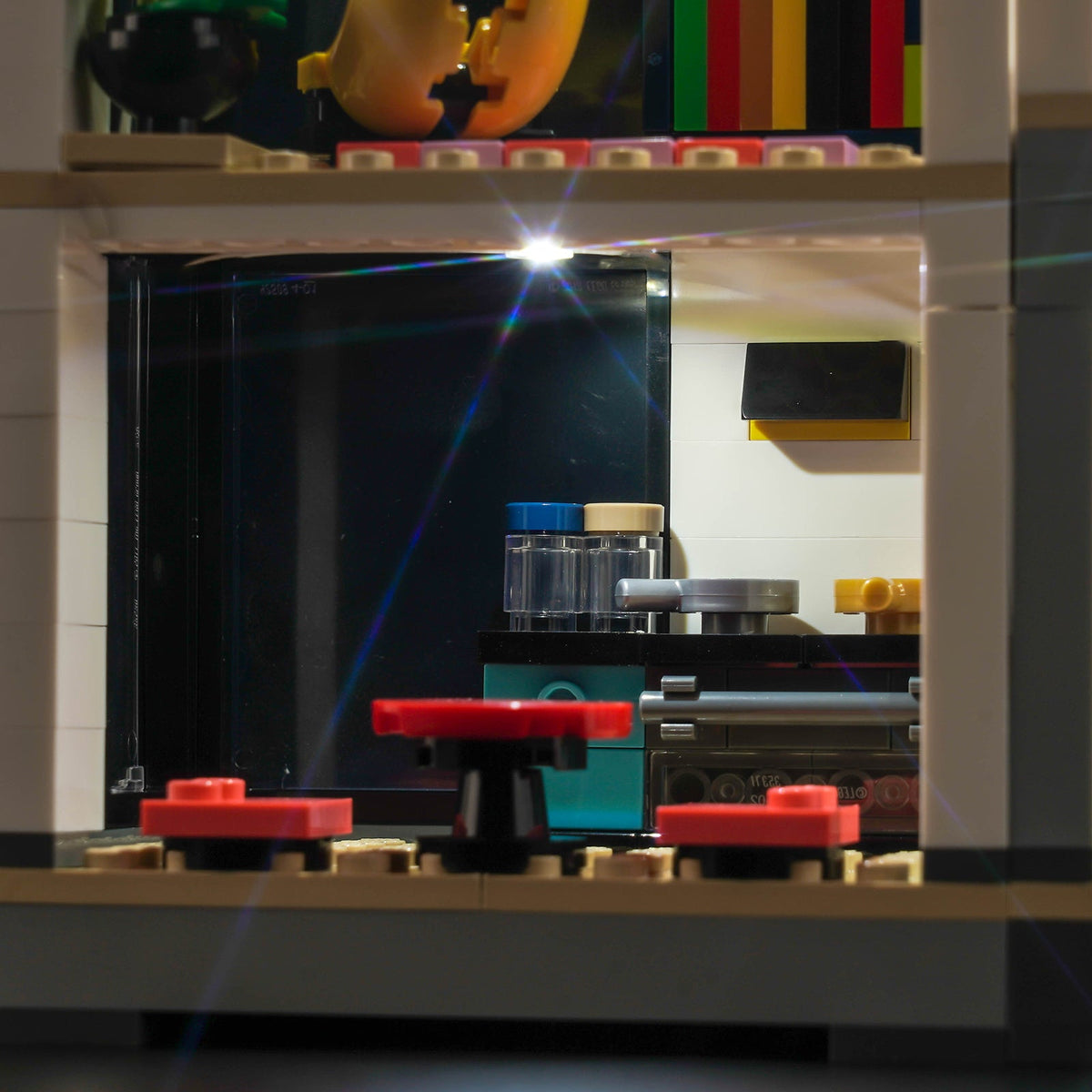Close-up of LED lights on LEGO Creator 3in1 Modern House #31153
