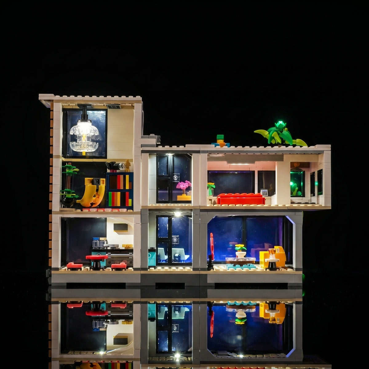 LEGO Creator 3in1 Modern House #31153 lit up - front angle