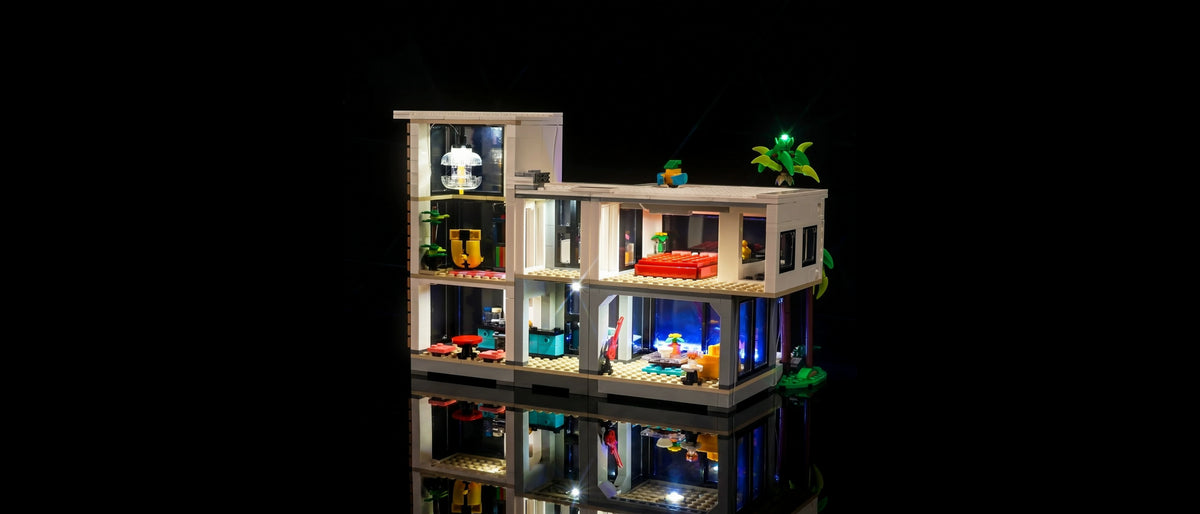 Kit LED pour LEGO® Creator 3-en-1 La maison moderne #31153 — lit with the LED light kit