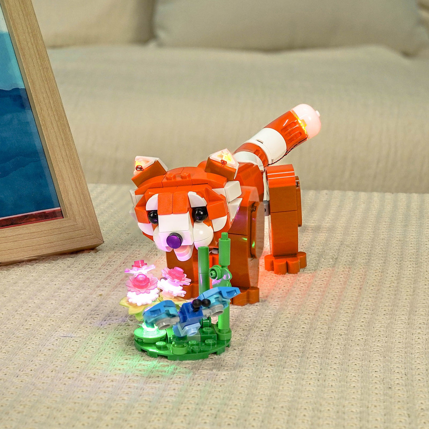 Bright My Bricks LED light kit for LEGO® Creator Cute Animals: Red Panda #31394 — fully illuminated on display