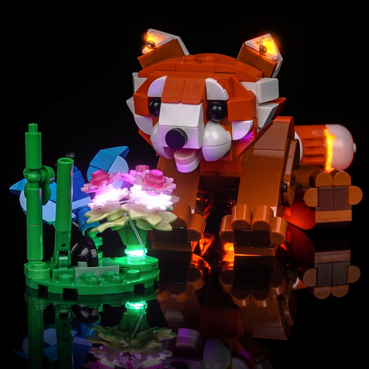 LEGO® Creator Cute Animals: Red Panda #31394 the lit white tail tip, with the USB-powered LED light kit