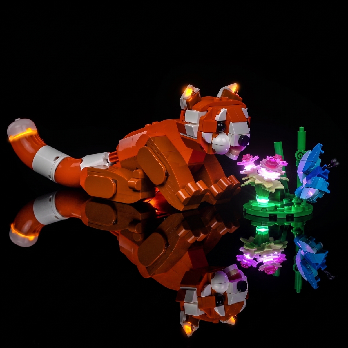 light kit for LEGO® Creator Cute Animals: Red Panda #31394, lit on a dark shelf