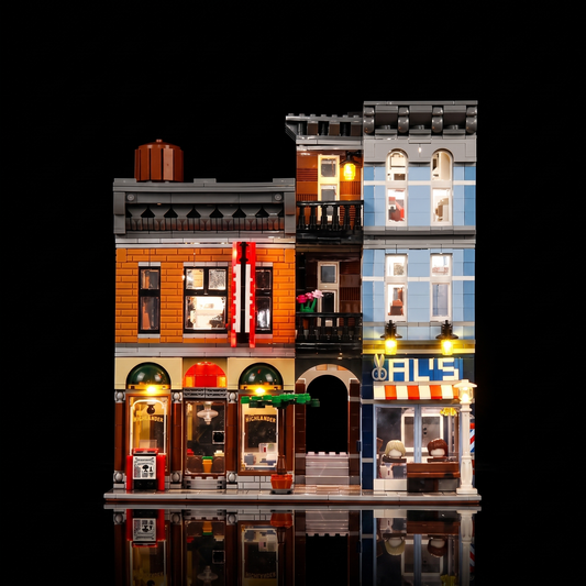 Bright My Bricks LED light kit for LEGO® Creator Expert Detective's Office #10246 — fully illuminated on display